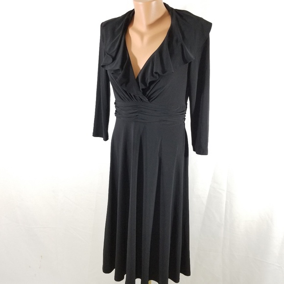 Evan Picone Dresses & Skirts - EVAN-PICONE BLACK Midi Dress Stretchy Flowy V-neck